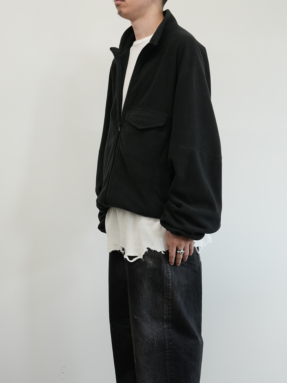 FLEECE SWITCHING JACKET(BLACK)