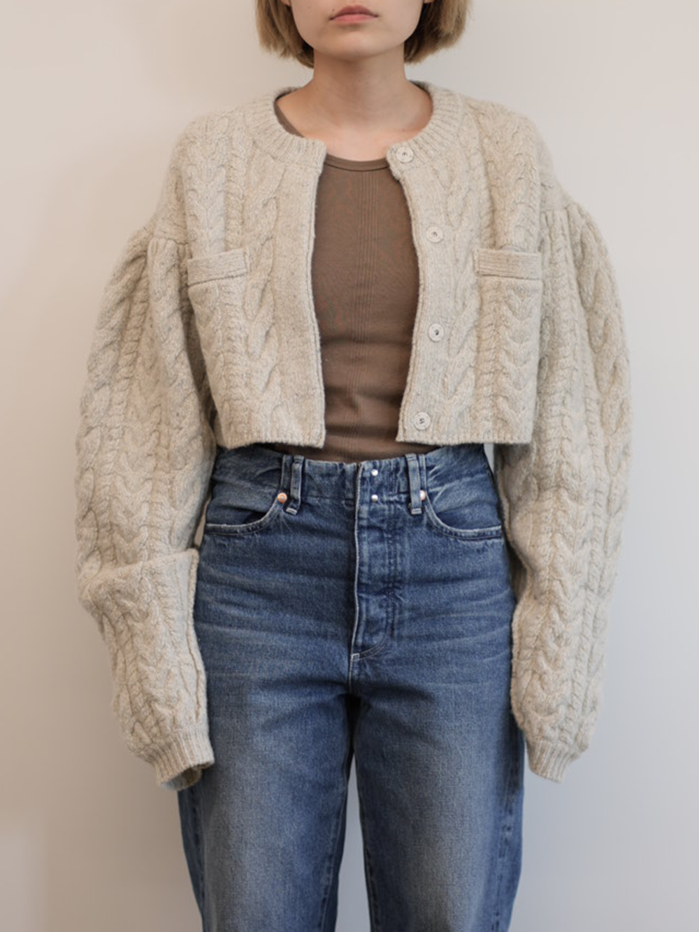 volume sleeve cardigan(NATURAL)