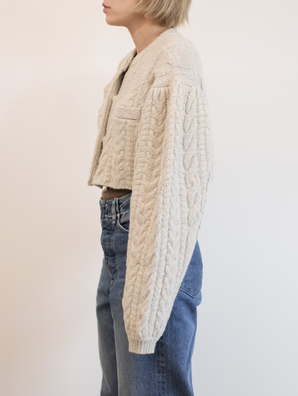 volume sleeve cardigan(NATURAL)