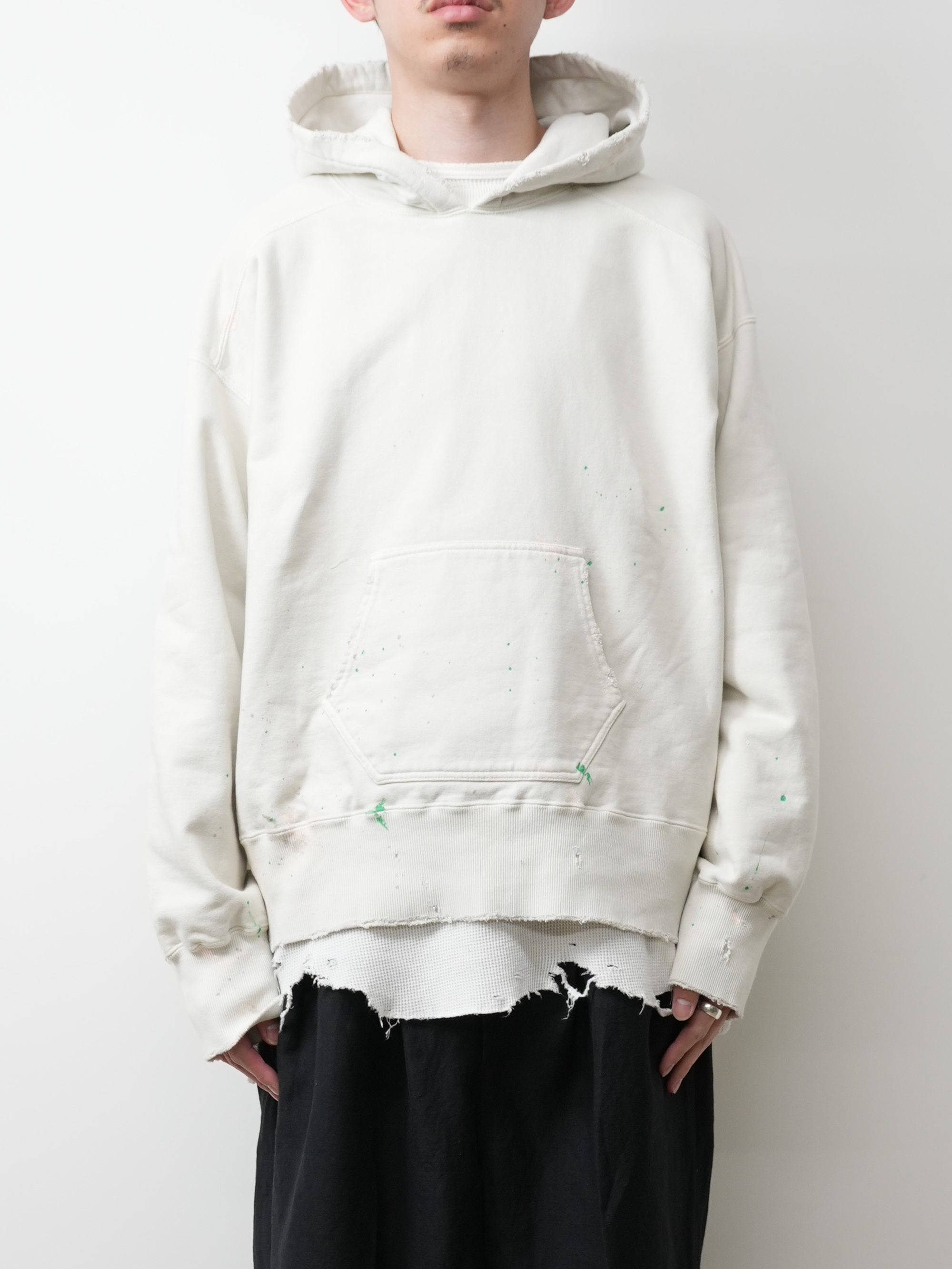 DYED DAMAGE HOODIE(OFF WHITE)