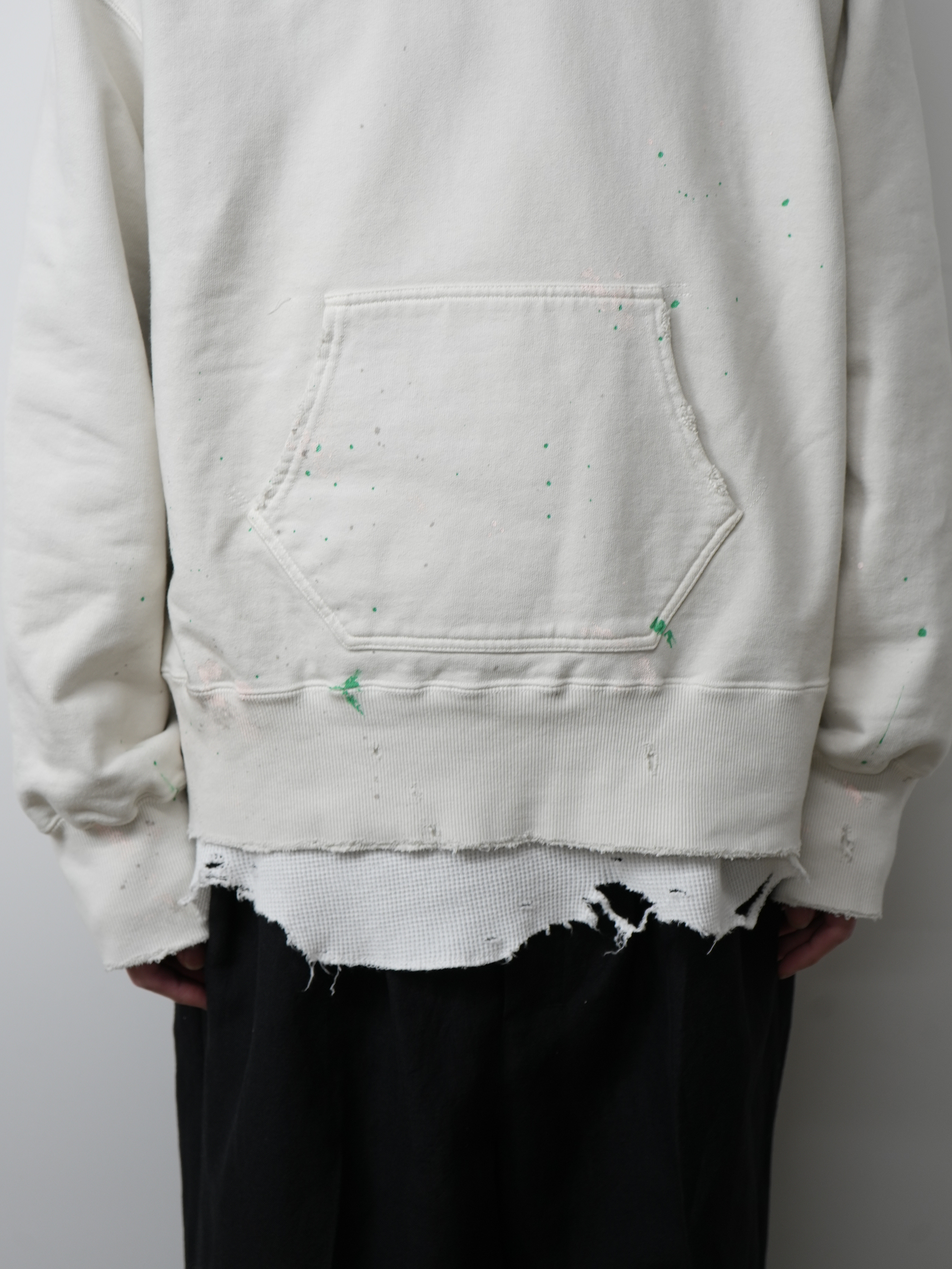 DYED DAMAGE HOODIE(OFF WHITE)