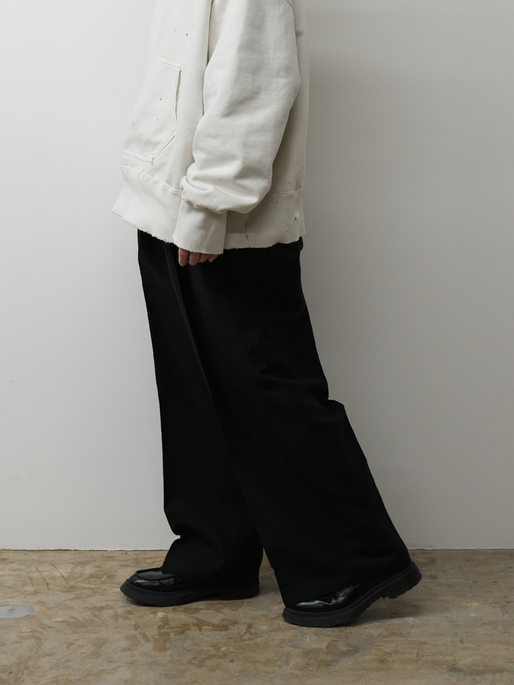 W/L WIDE EASY TUCK SLACKS(BLACK)