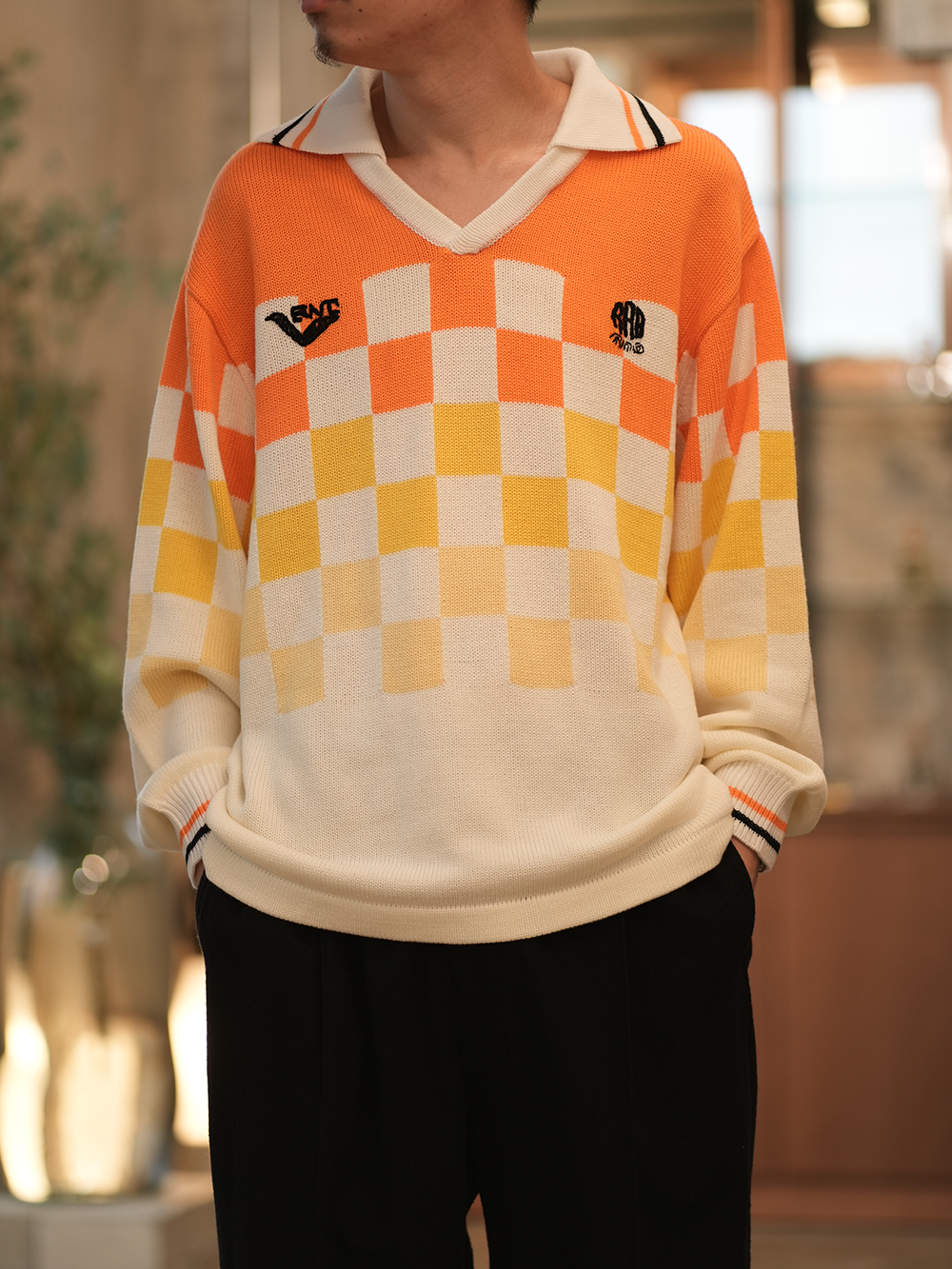 [40%OFF] KNITTING CHECKRD SOCCER JERSEY(OFF WHITE)