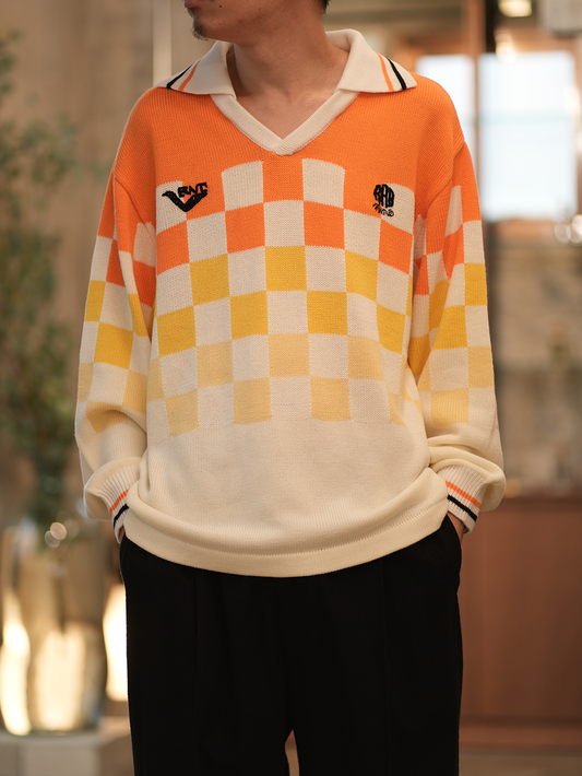 KNITTING CHECKRD SOCCER JERSEY(OFF WHITE)