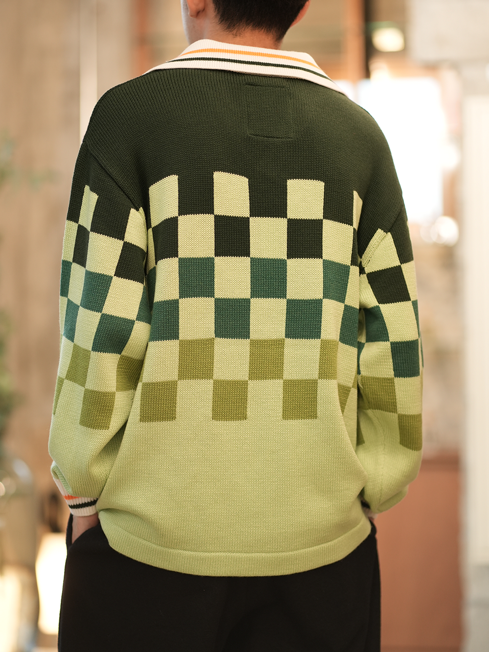 [40%OFF] KNITTING CHECKRD SOCCER JERSEY(LIGHT GREEN)