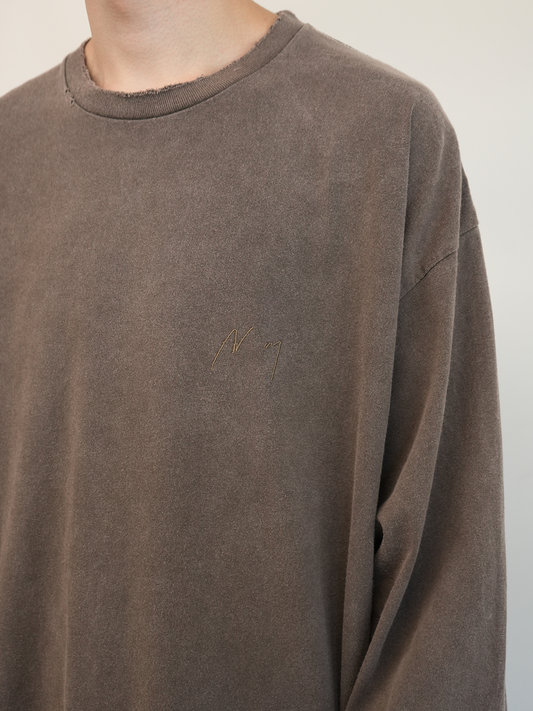 EMBROIDERY DYED LS T-SHIRT(BROWN)