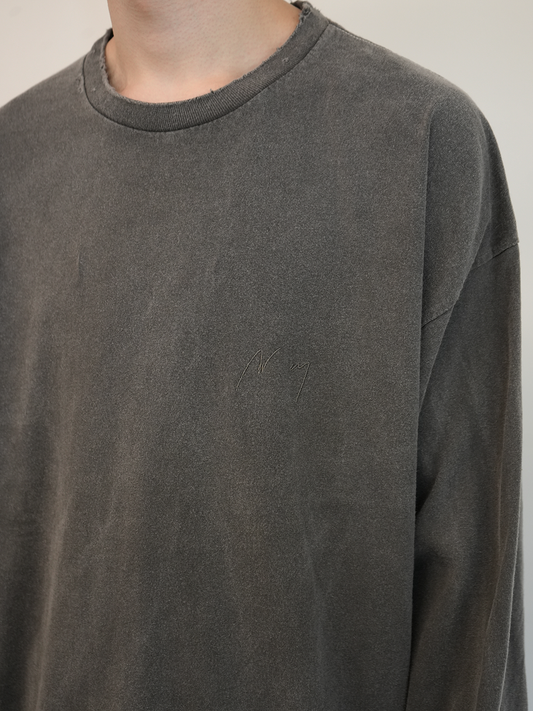 EMBROIDERY DYED LS T-SHIRT(BLACK)