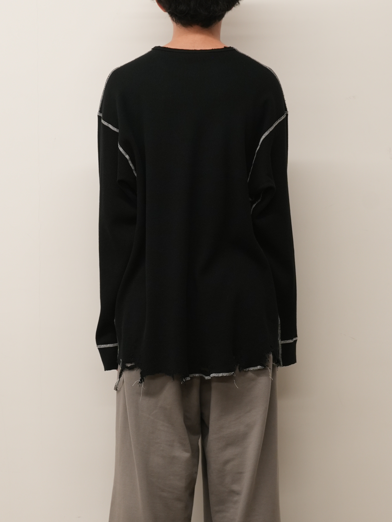 DAMAGE WAFFLE CREW LS T-SHIRT(BLACK)
