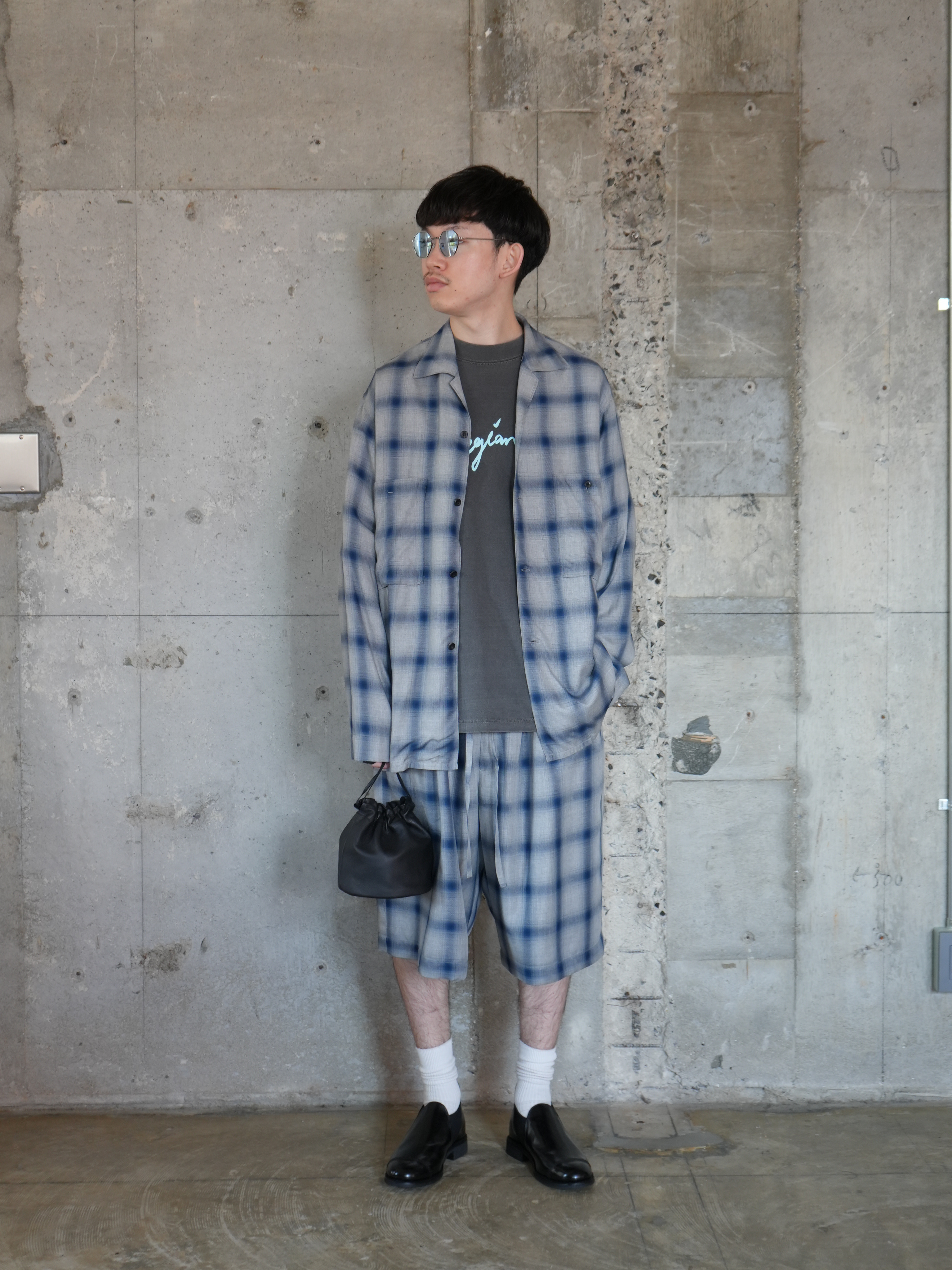 SHADOW CHECK OPEN COLLAR SHIRT