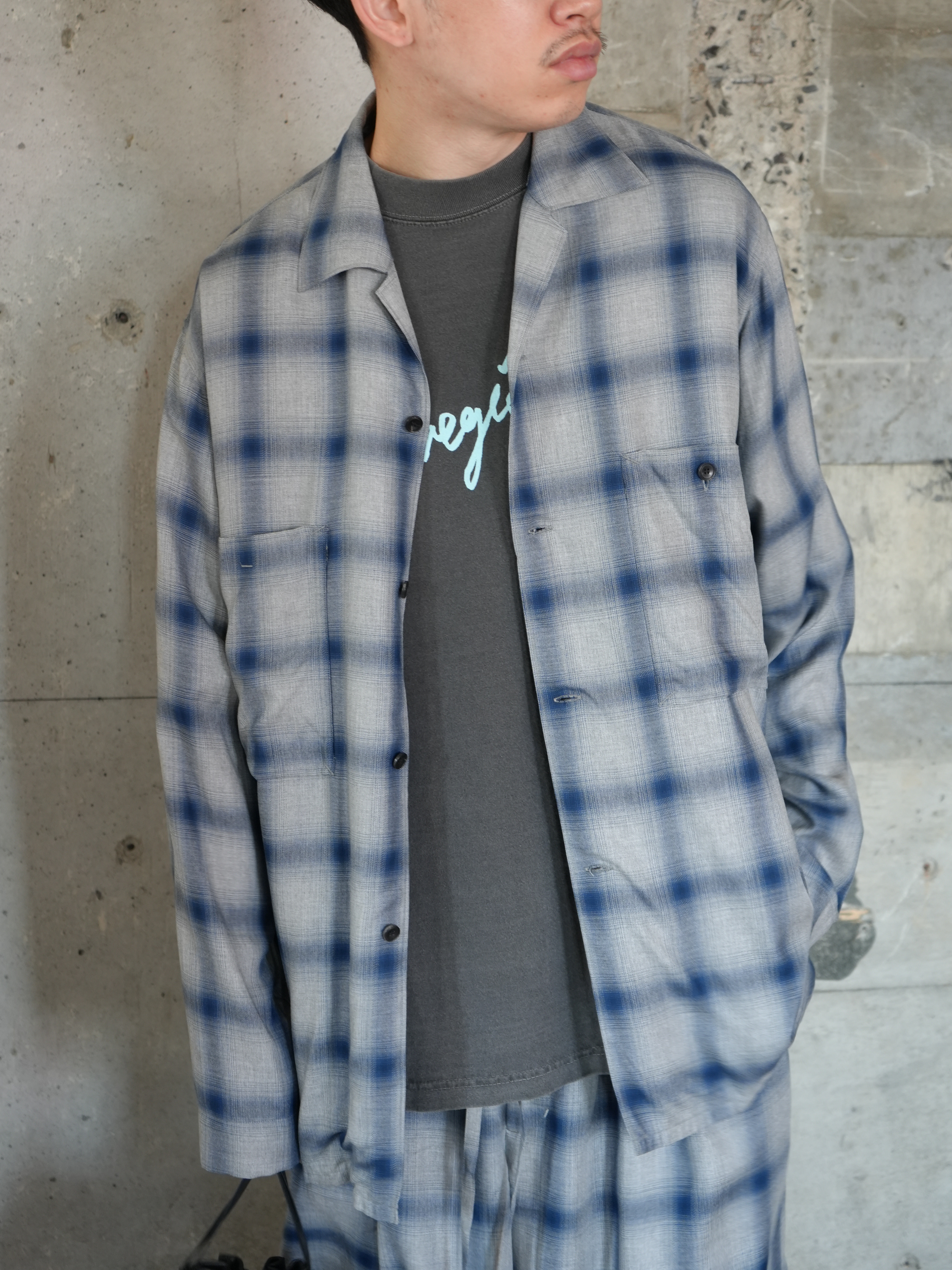 SHADOW CHECK OPEN COLLAR SHIRT