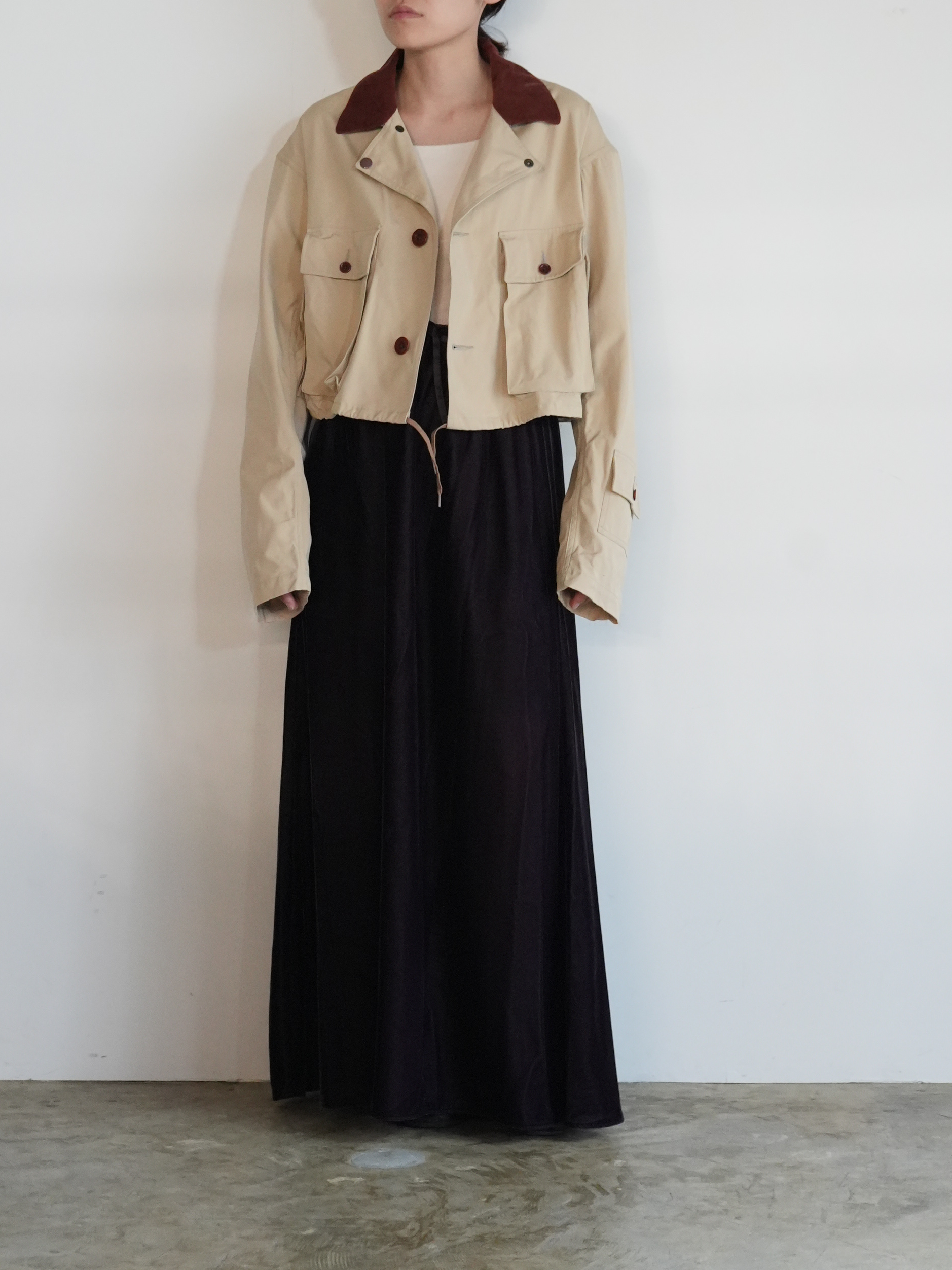 VELVET DRAWSTRING MAXI SKIRT