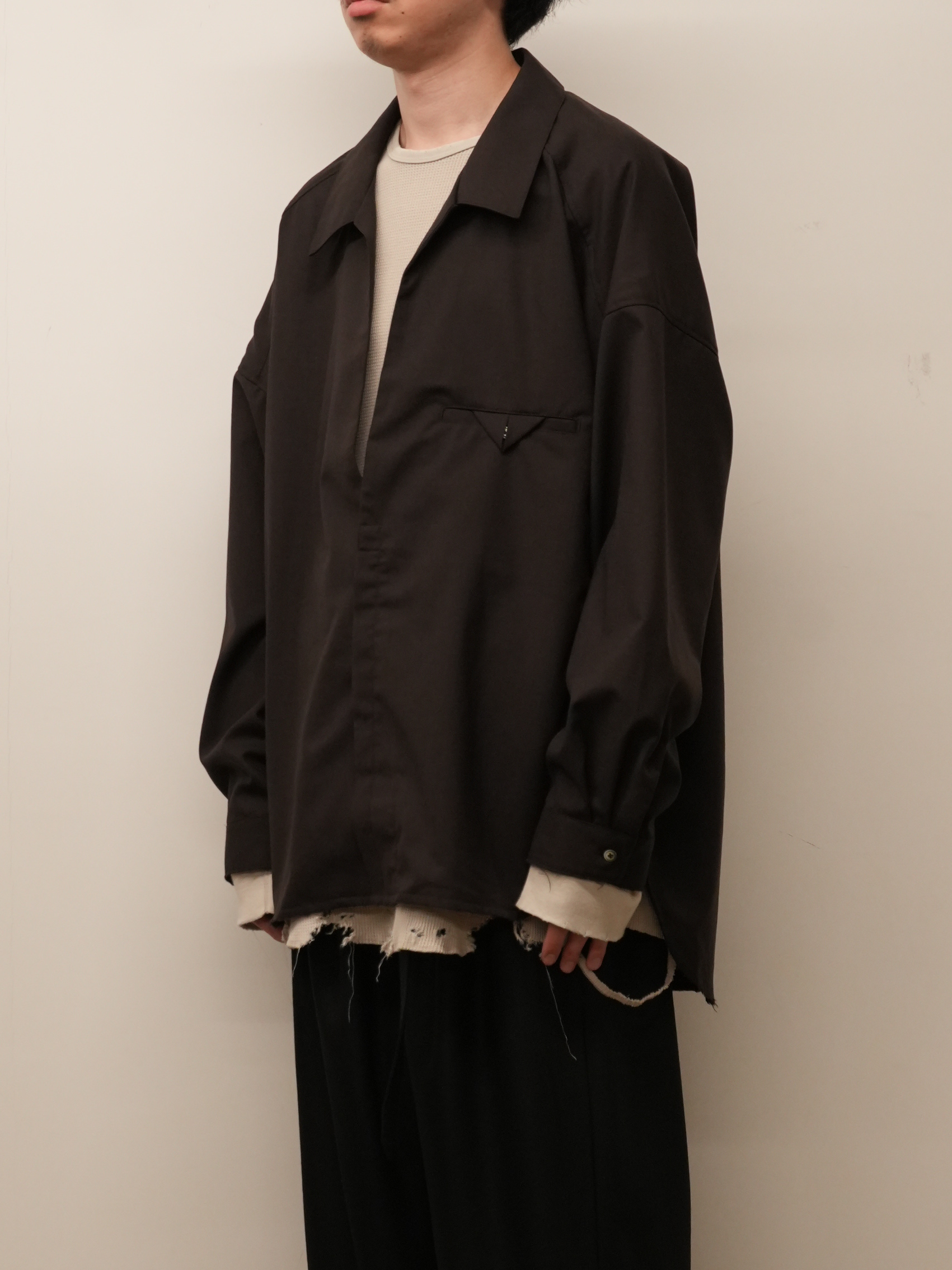 WASH WOOL LONG SHIRT(BROWN)