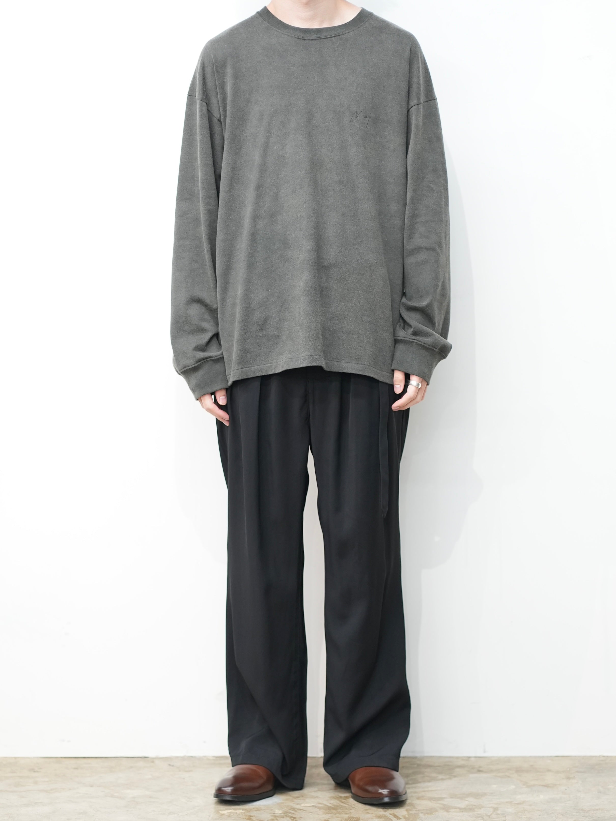 VISCOSE BELT-LESS TROUSERS(BLACK)