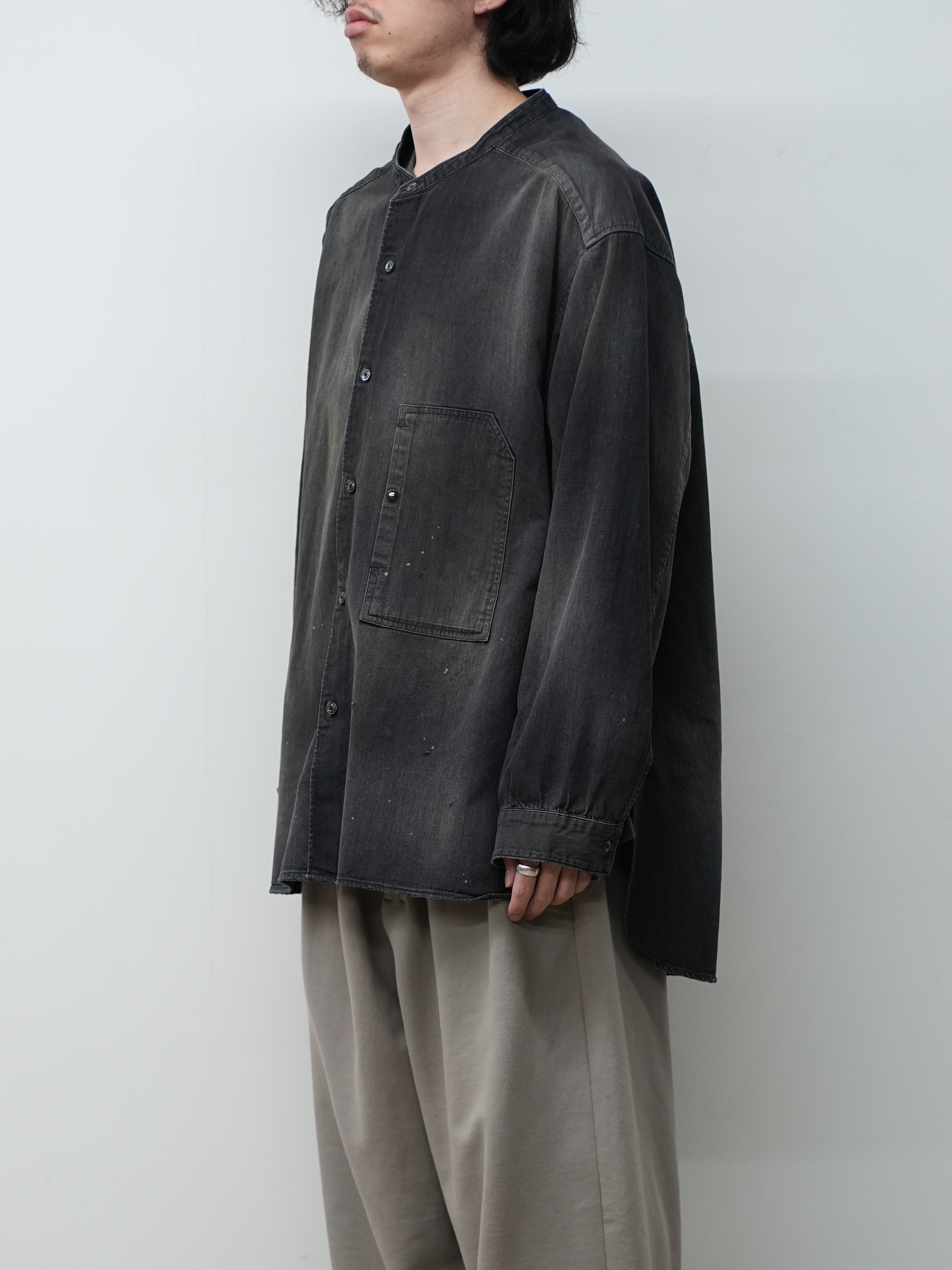 DENIM BAND COLLAR SHIRT(BLACK)