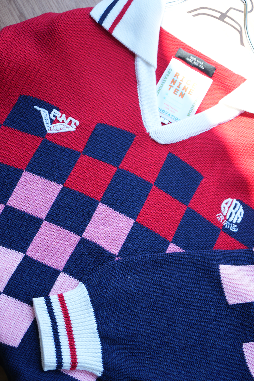 KNITTING CHECKRD SOCCER JERSEY(NAVY)