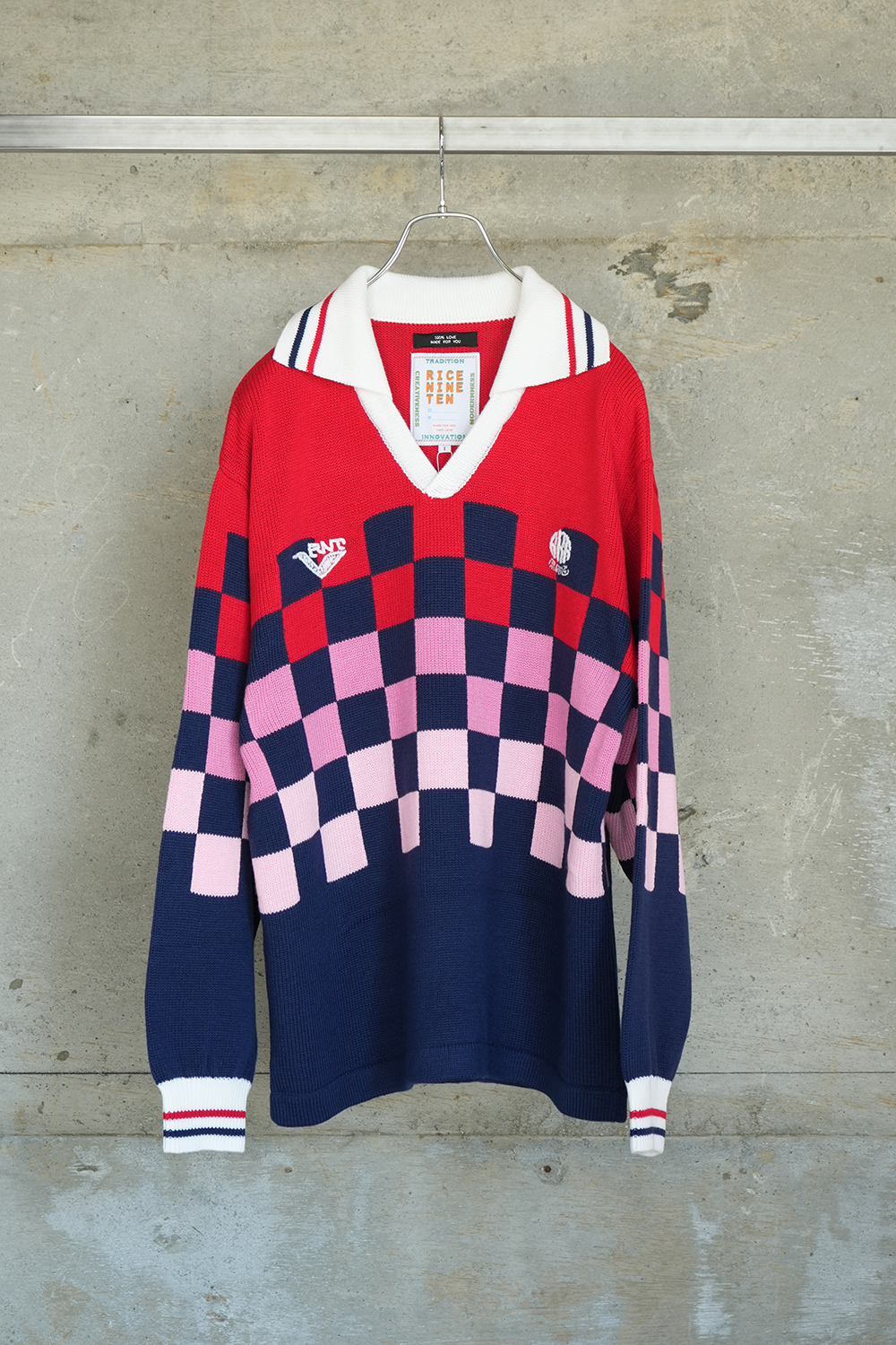 KNITTING CHECKRD SOCCER JERSEY(NAVY)