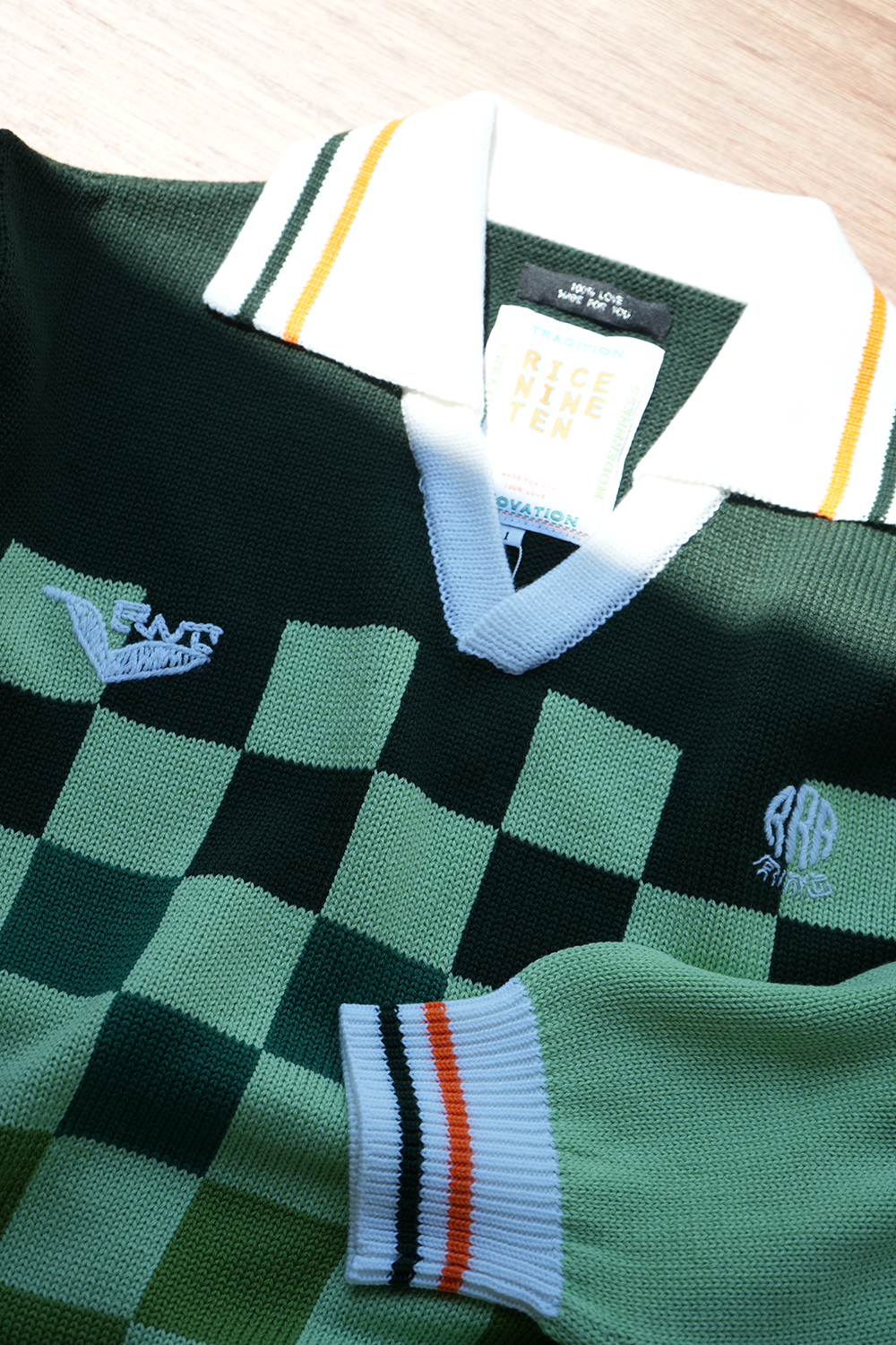 [40%OFF] KNITTING CHECKRD SOCCER JERSEY(LIGHT GREEN)