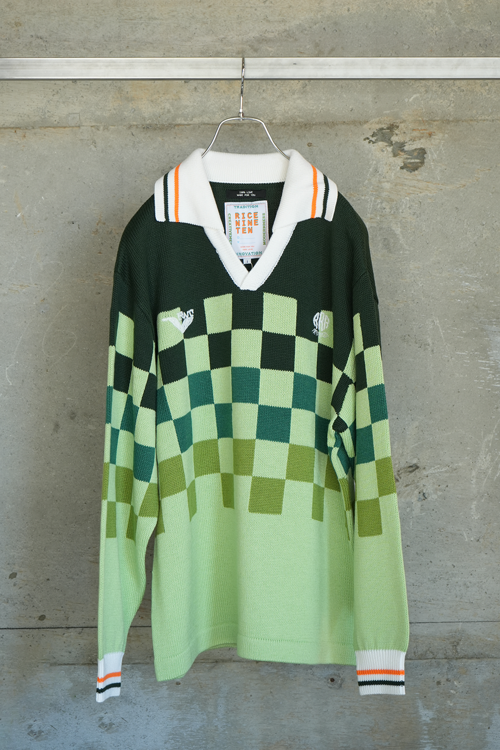 [40%OFF] KNITTING CHECKRD SOCCER JERSEY(LIGHT GREEN)