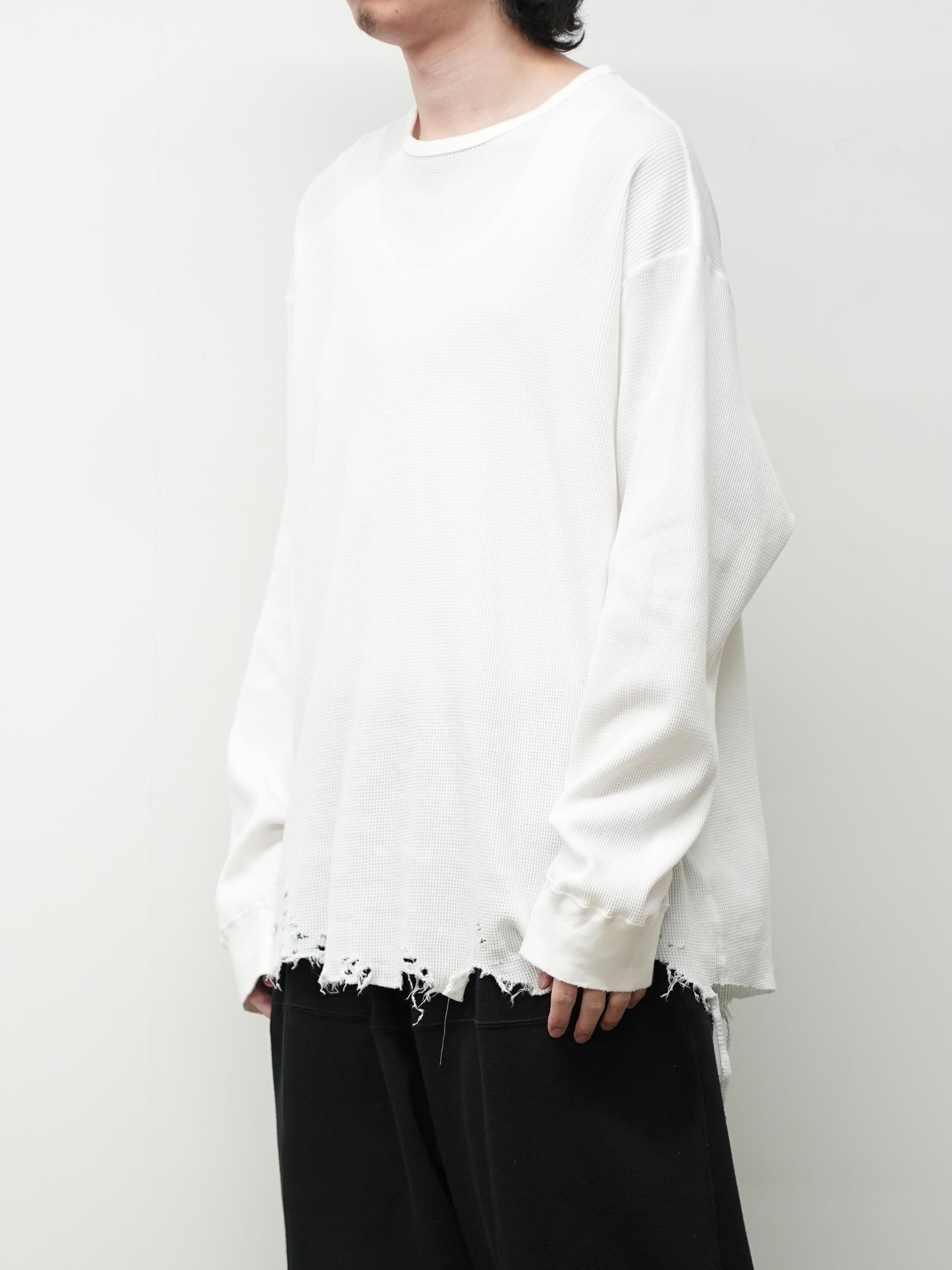 DAMAGE WAFFLE CREW LS(WHITE)