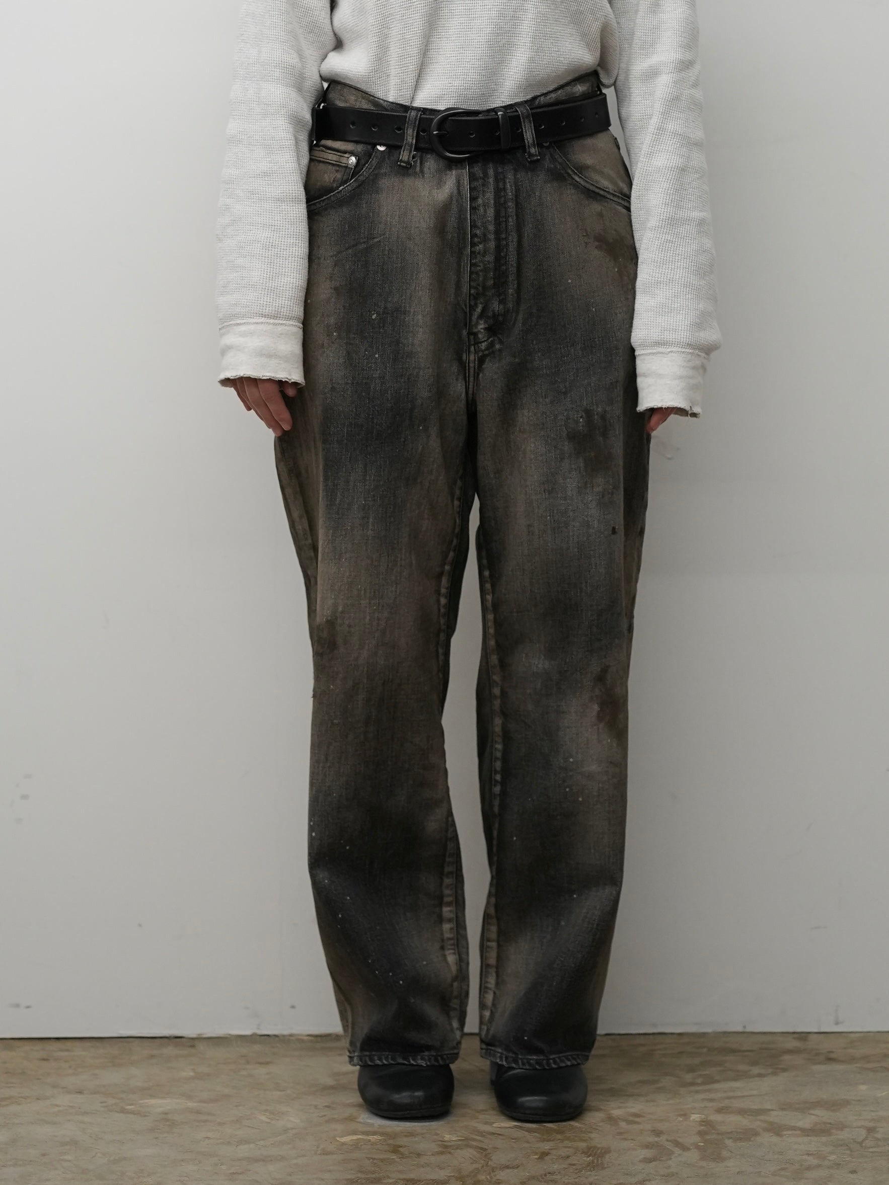 AGING MIDDLE STRAIGHT 5P DENIM PANTS(BLACK)