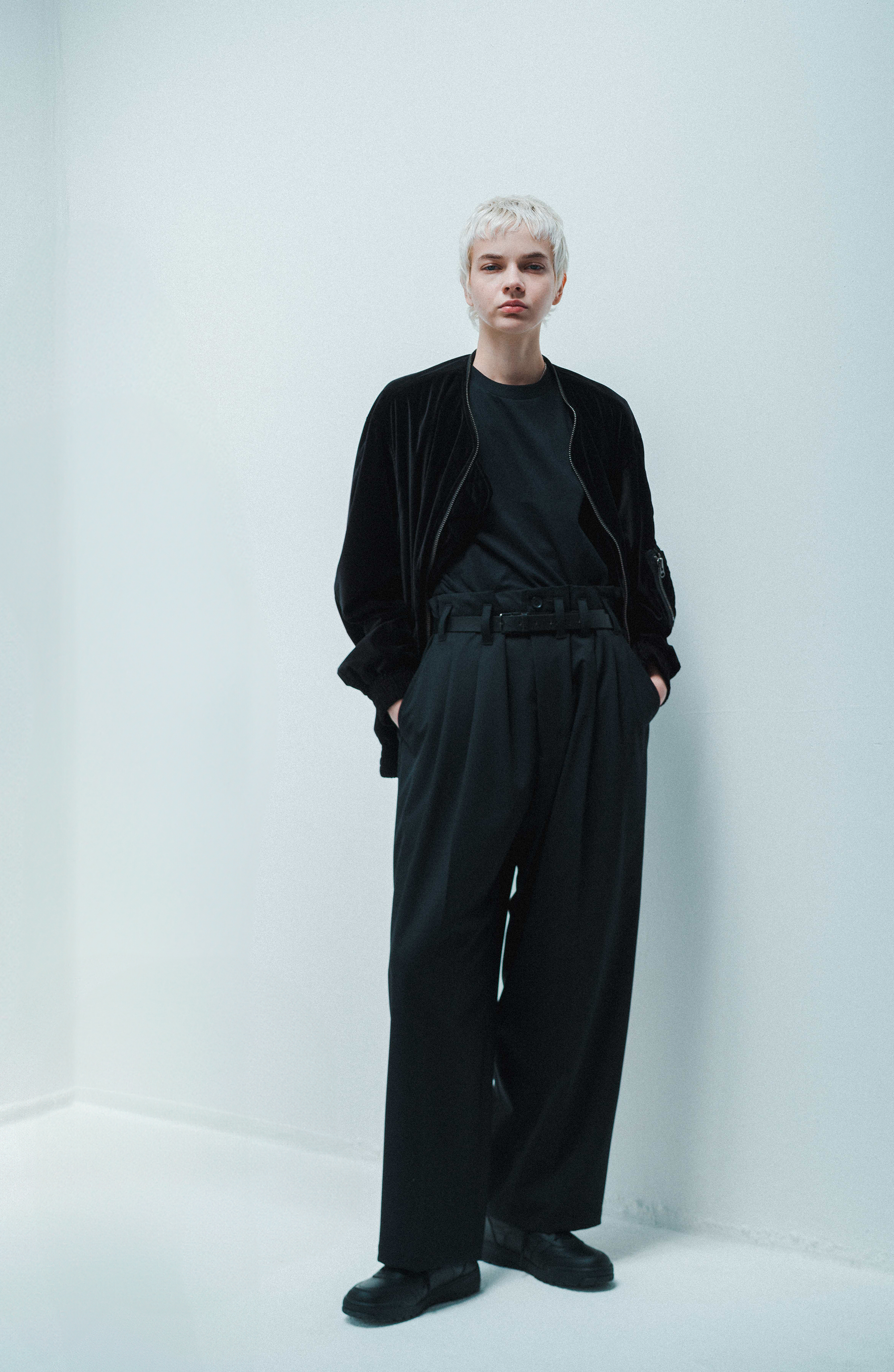 WOOL BLEND WIDE STRAIGHT TROUSERS