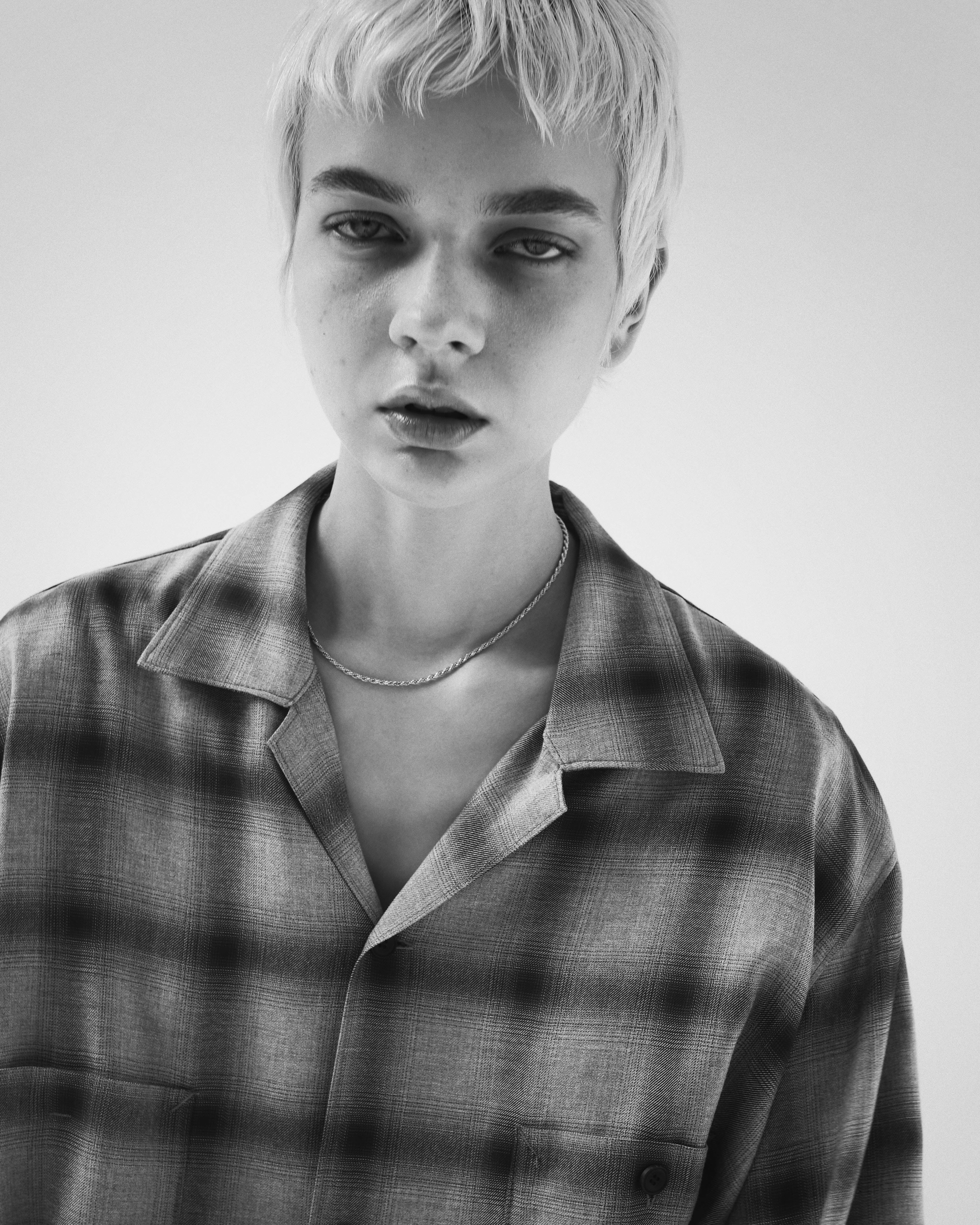 SHADOW CHECK OPEN COLLAR SHIRT