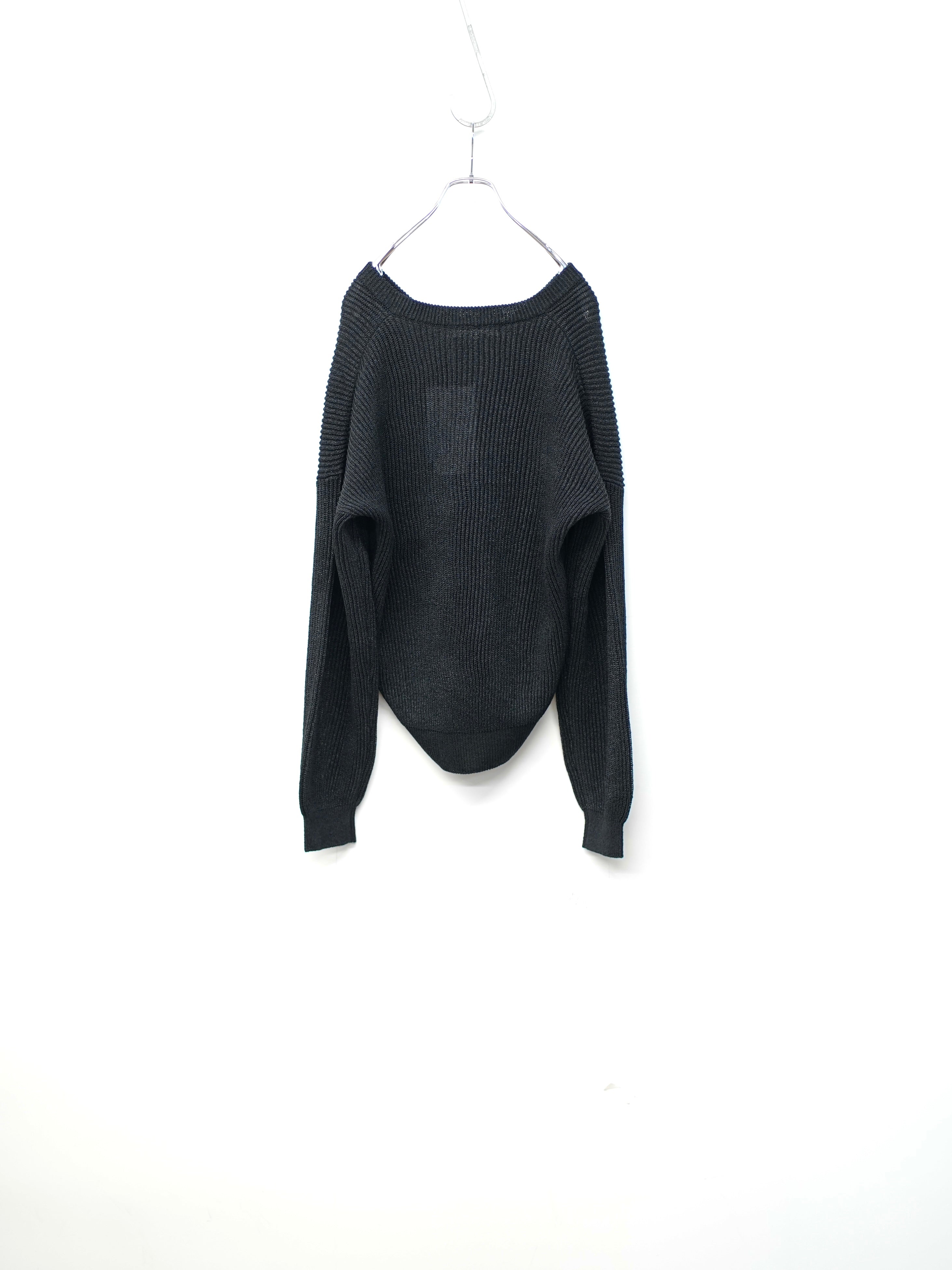 RIBBED V NECK DROPSHOULDER SWEATER(Black)