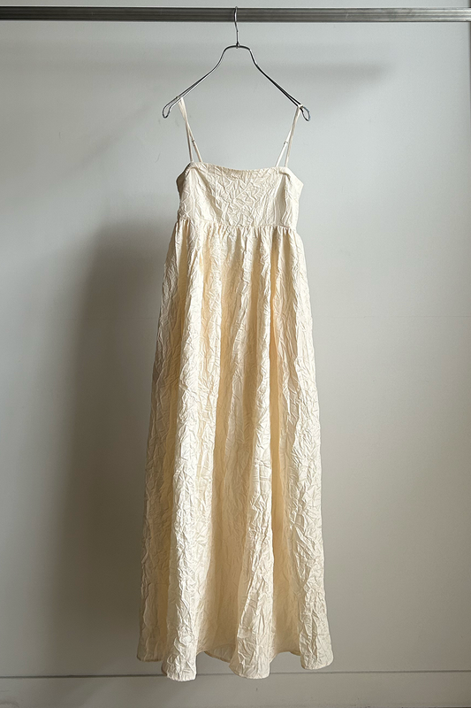 Wrinkle Satin Volume Flare Dress(Ivory)