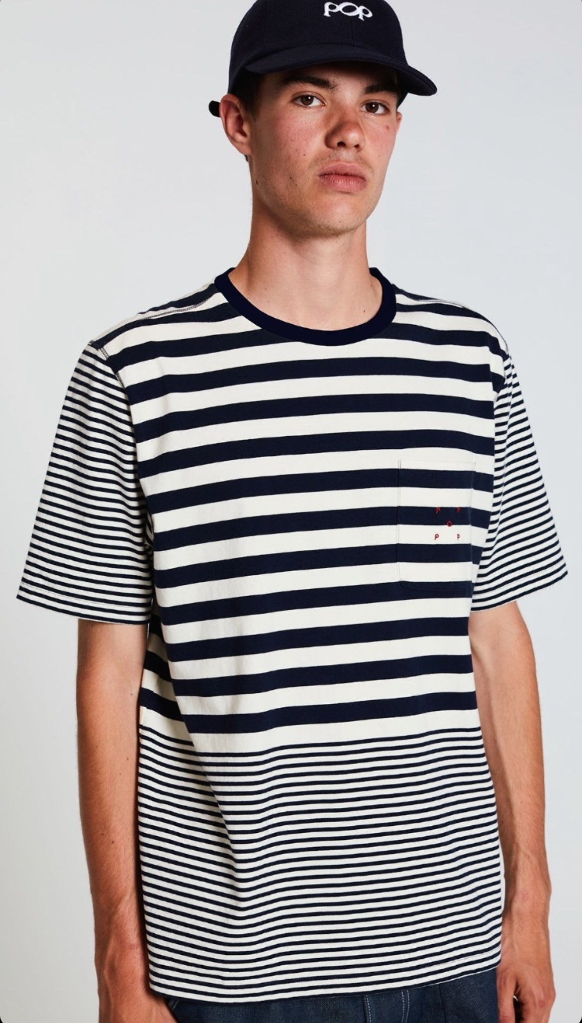 striped pocket t-shirt(navy/off white)