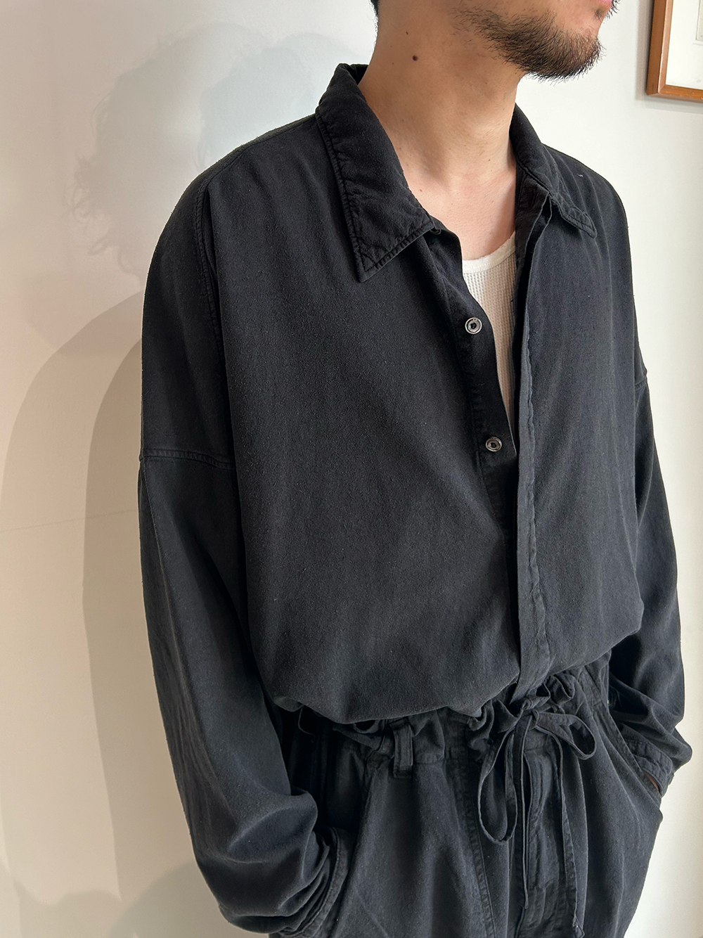 SILK SUEDE DRESS LS SHIRT(BLACK)