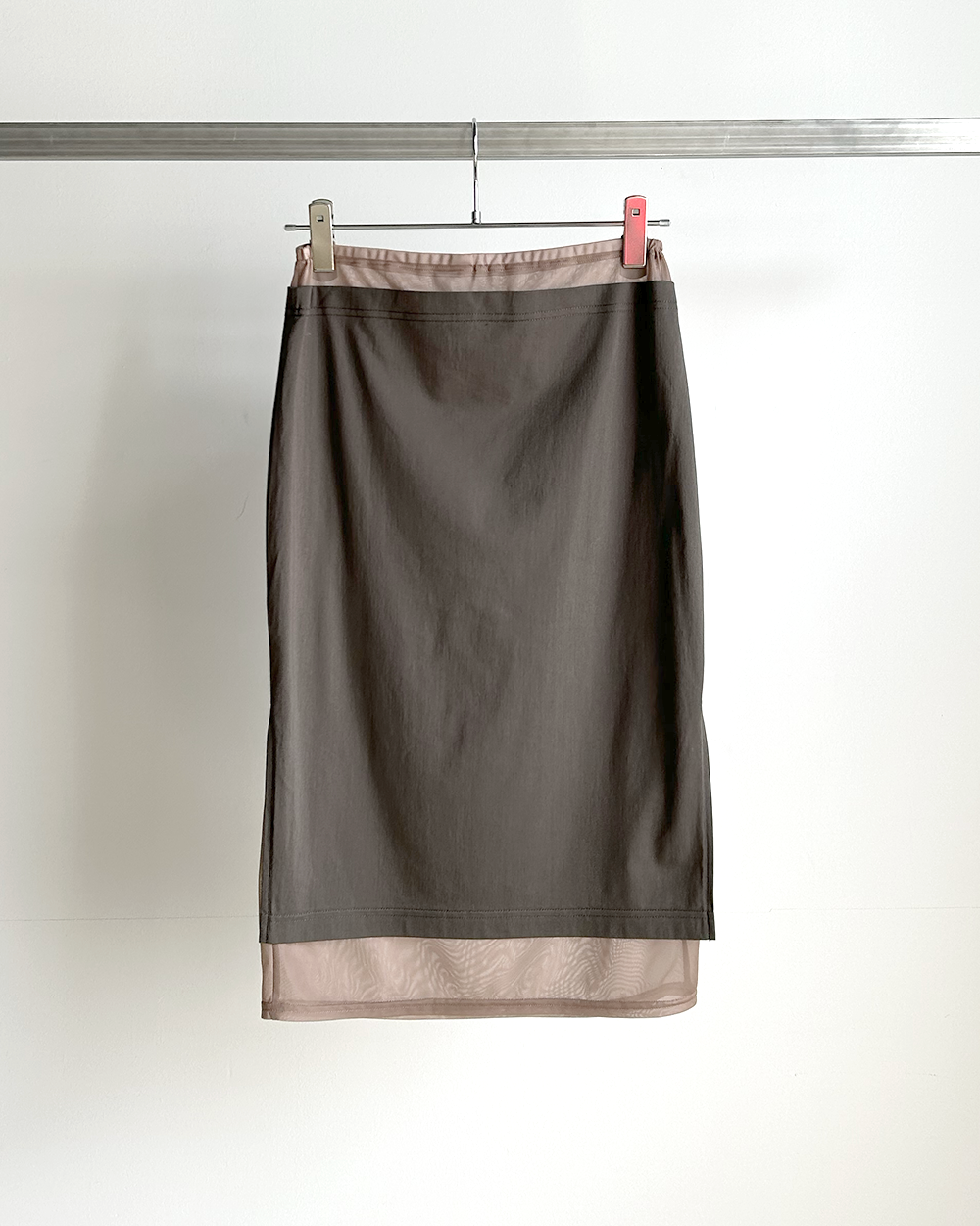 Sheer Layerd Midi Skirt(Charcoal)