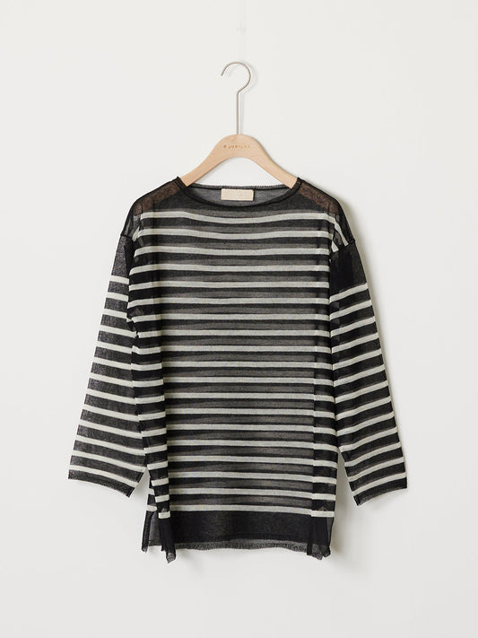 [50%OFF] STRIPED SHEER KNIT(BLACKxOFF)