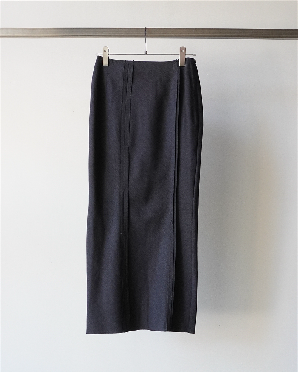 Wool Twill Unhemmed Long Skirt(Charcoal)