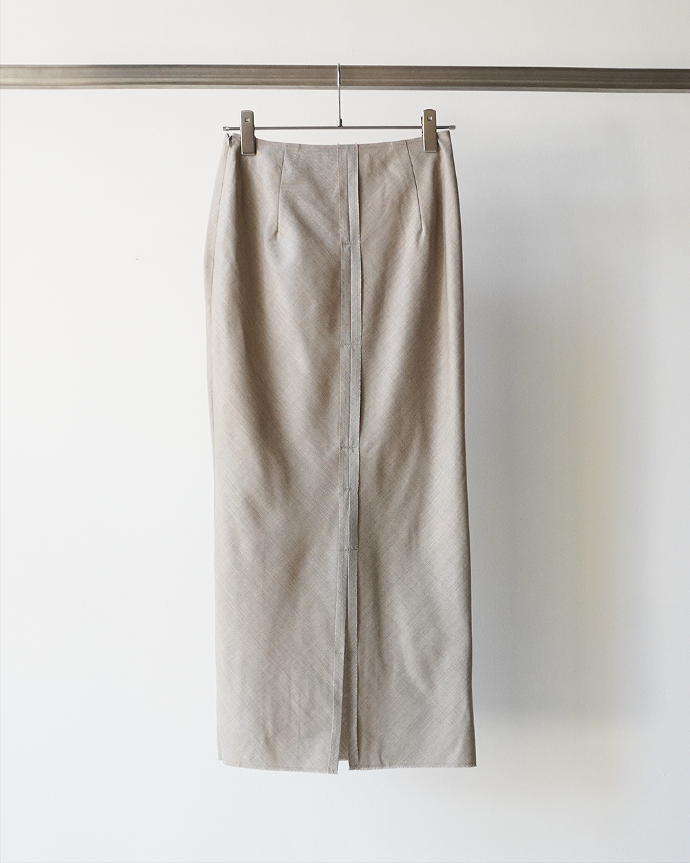 [30%OFF]Wool Twill Unhemmed Long Skirt(Gray Beige)