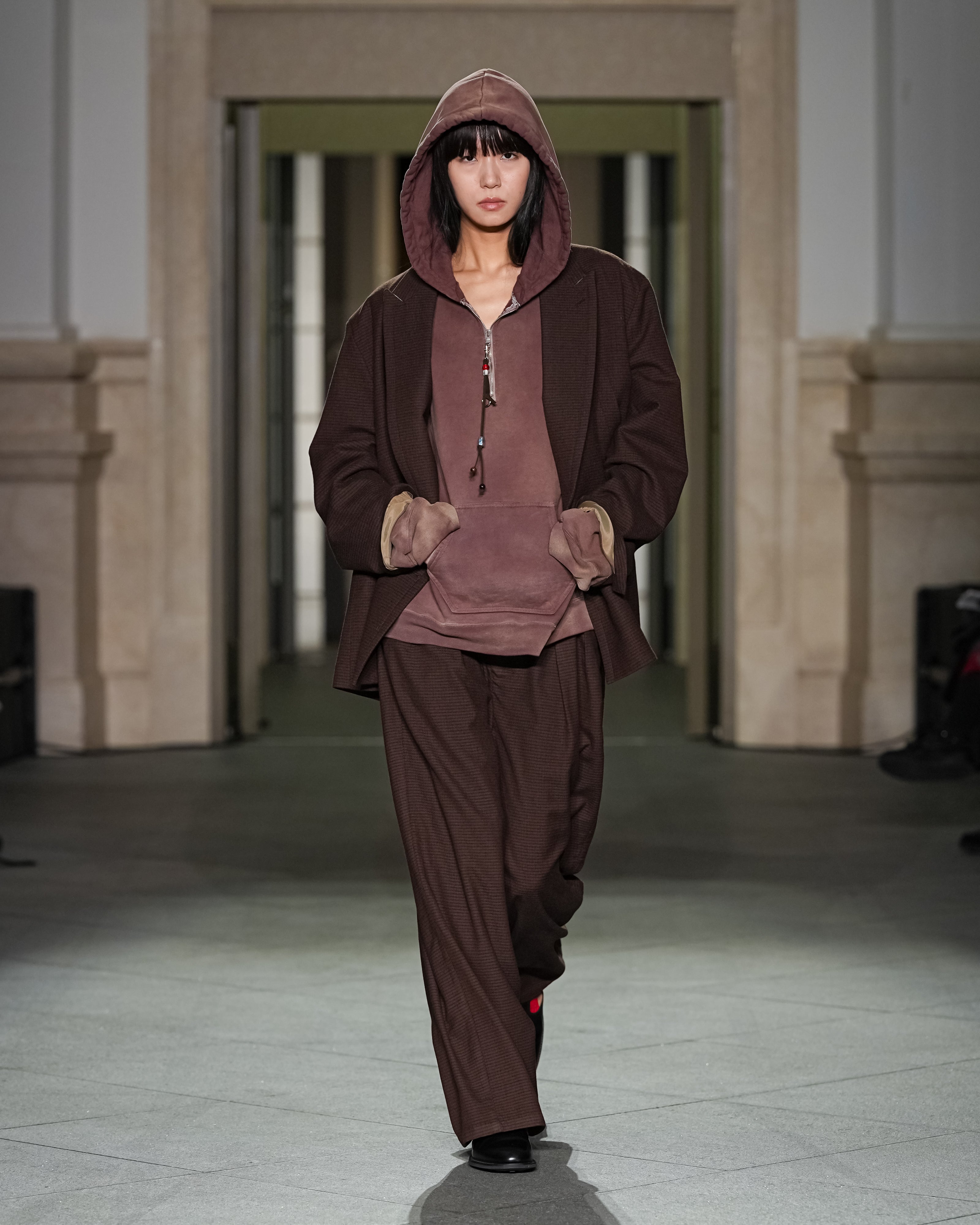 WOOL BELTED WIDE SLACKS(GRAPH CHECK)