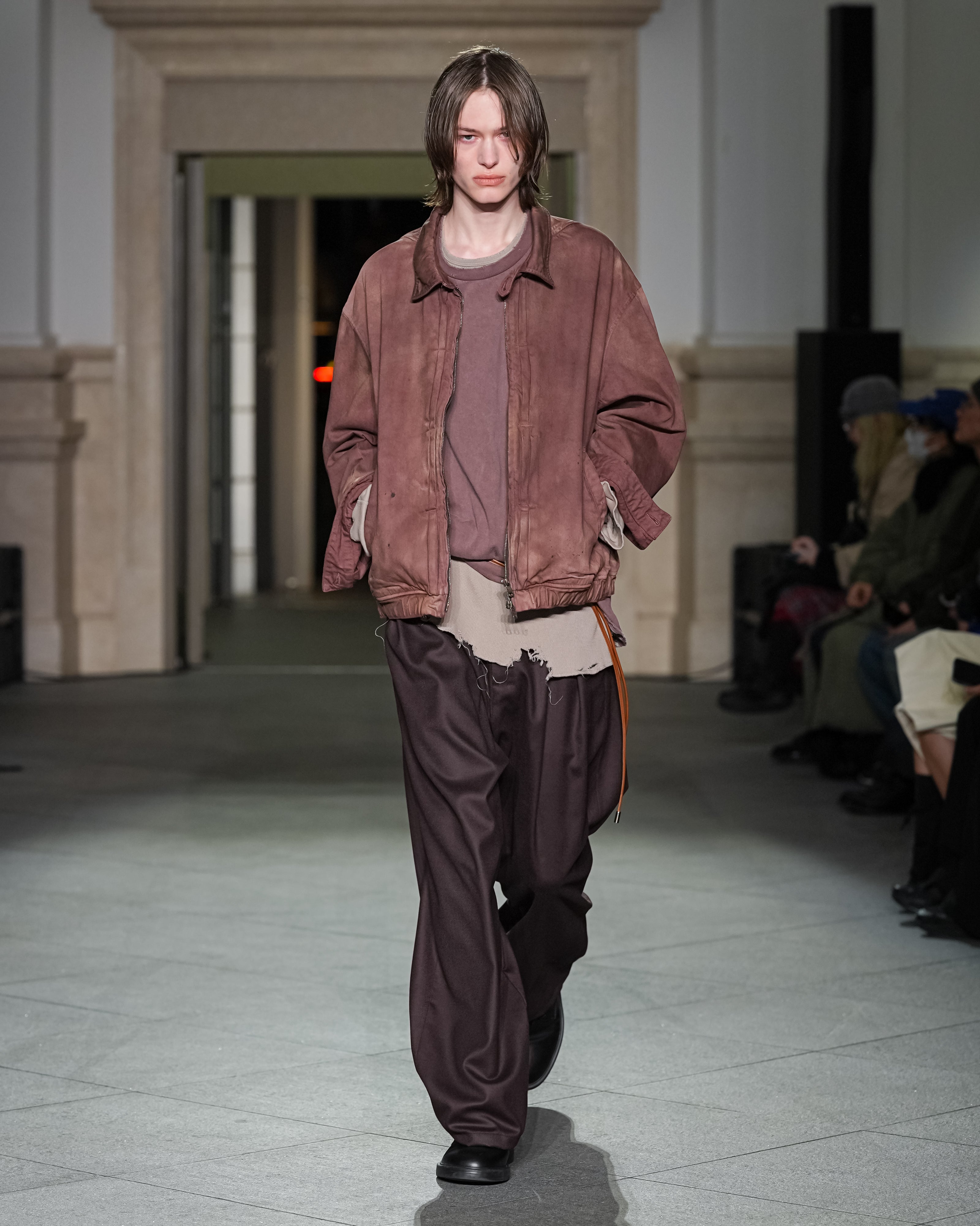 AGING DENIM TUCK JACKET(MARRON)