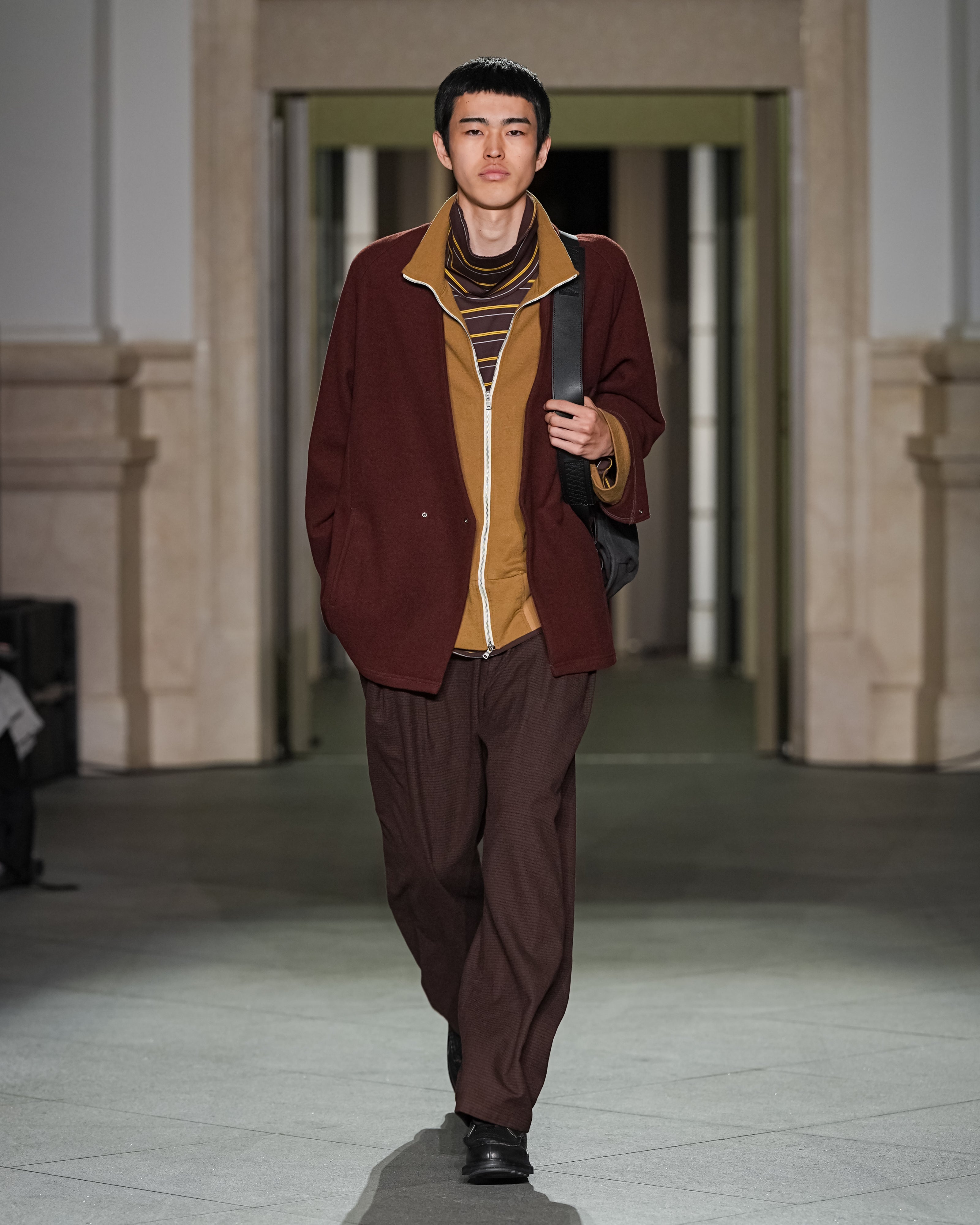 W/CA NO COLLAR DOUBLE JACKET(MARRON)