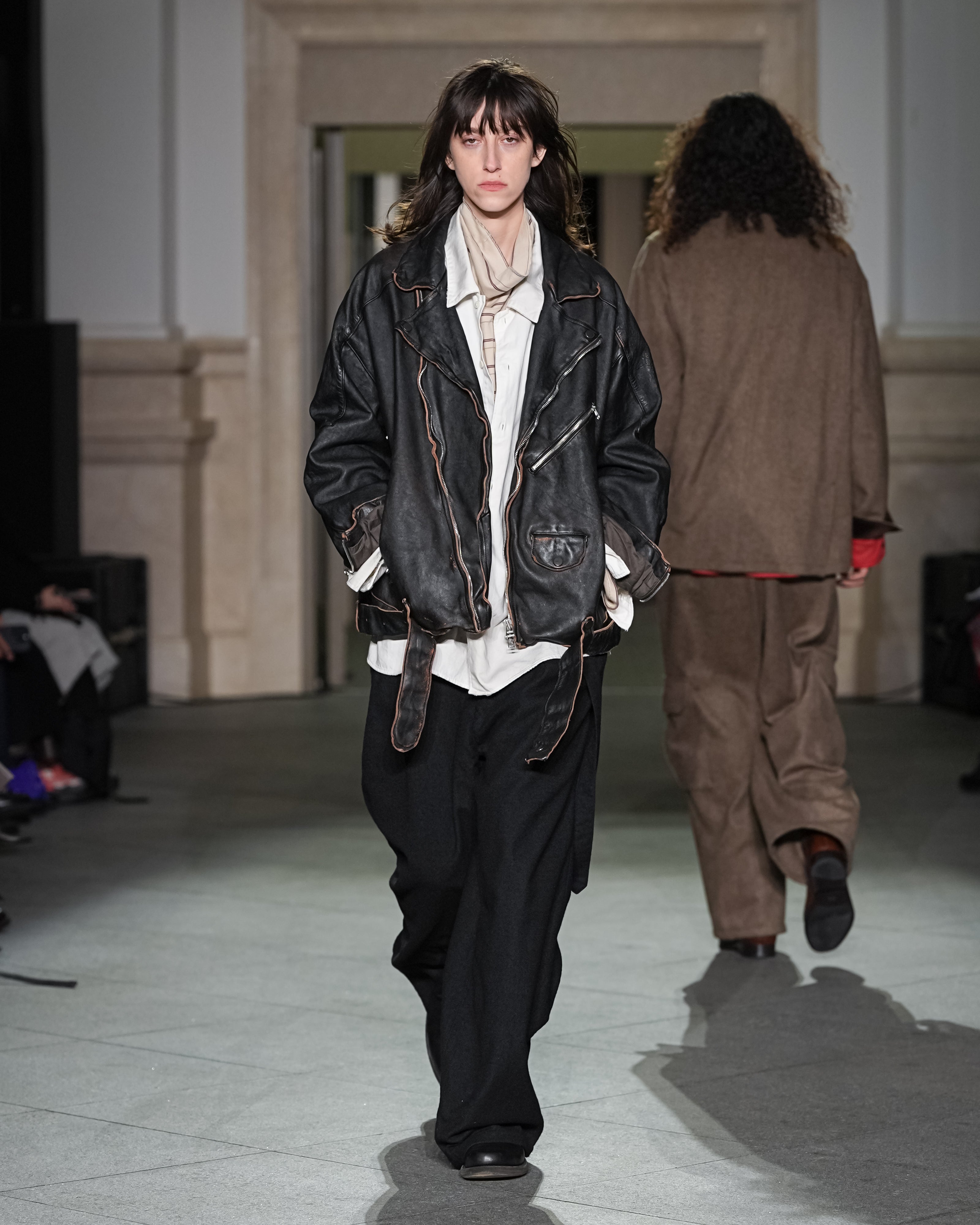 WOOL BELTED WIDE SLACKS(BLACK)