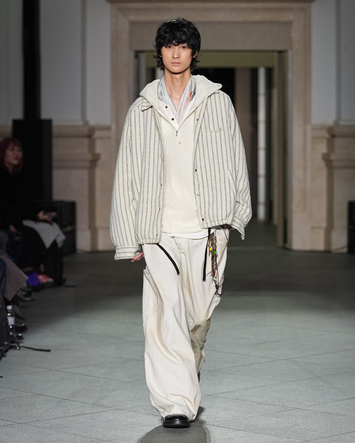 STRIPE PADDED SHIRT(IVORY)