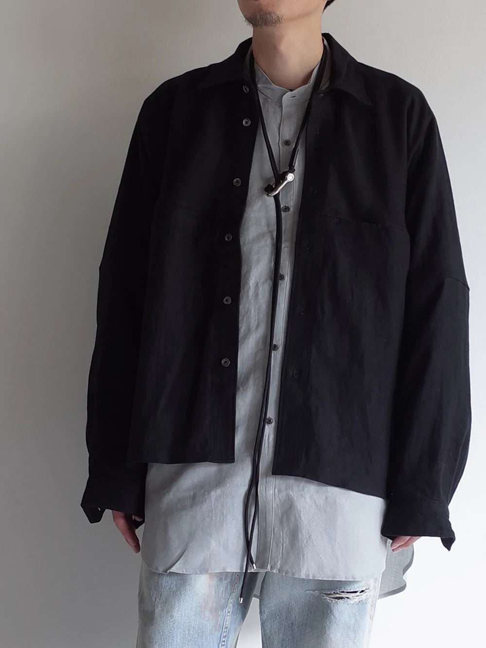 [30%OFF] LINENSUEDE KIMONO SHIRT(BLACK)